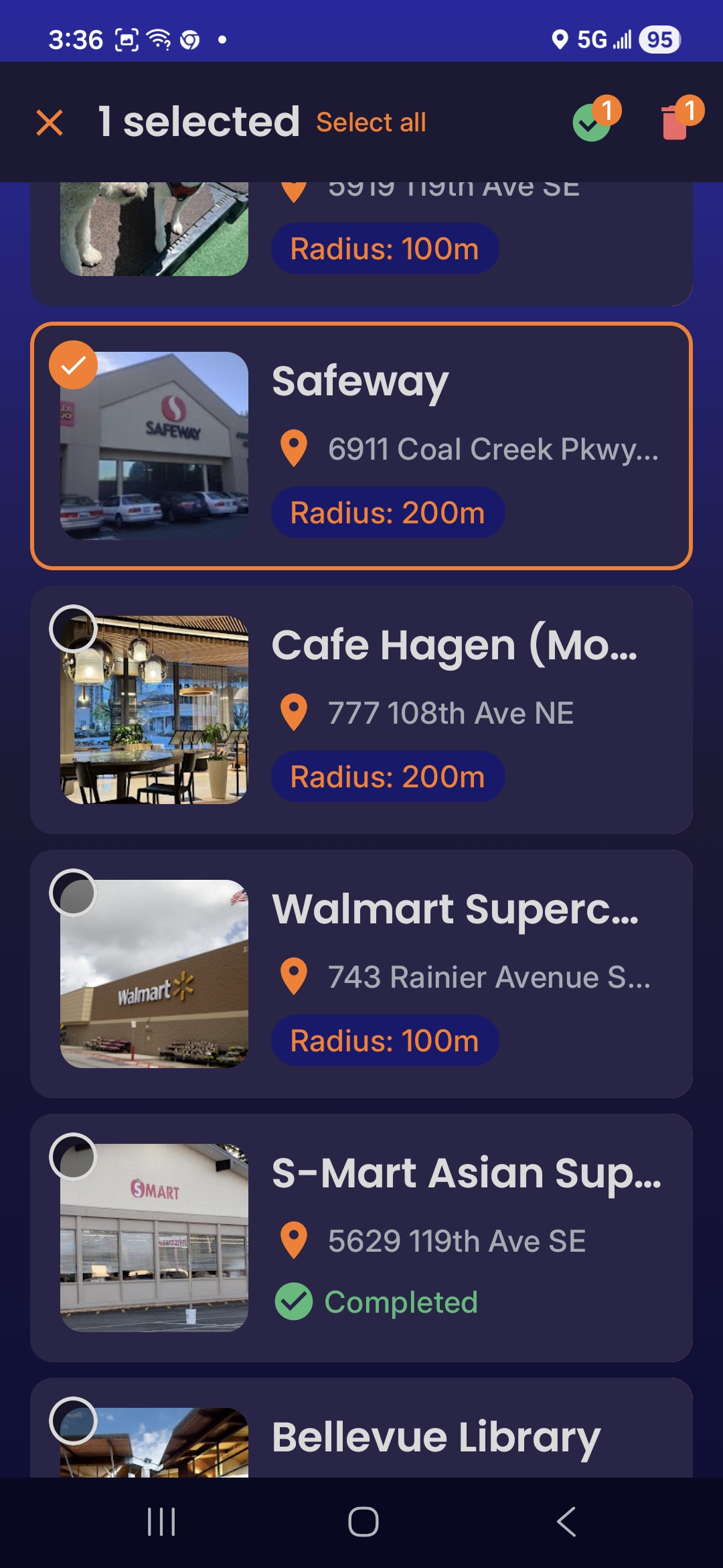 NeuraCue Android app — bulk selecting cues to complete or delete